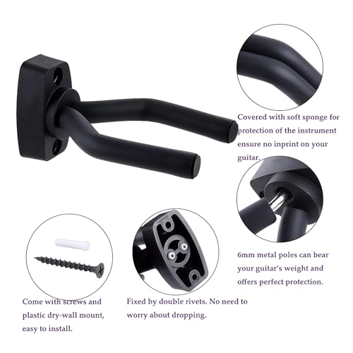 CC CAIHONG Guitar Wall Mount Hanger 2 Pack, Guitar Hanger Wall Hook Holder Stand Display Black with Screws - Easy to Install - Fits All Size Guitars, Bass, Mandolin, Banjo, Ukulele - Image 5
