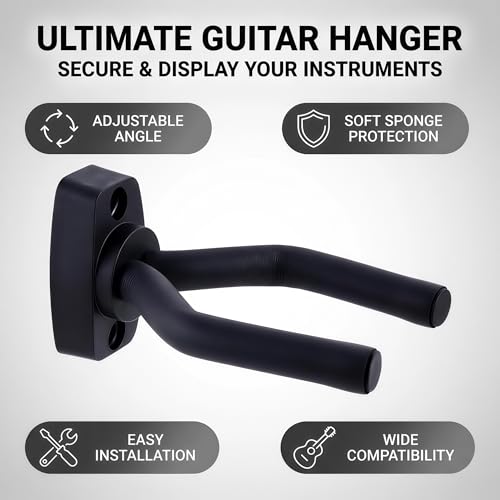 CC CAIHONG Guitar Wall Mount Hanger 2 Pack, Guitar Hanger Wall Hook Holder Stand Display Black with Screws - Easy to Install - Fits All Size Guitars, Bass, Mandolin, Banjo, Ukulele - Image 2