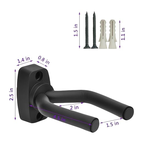 CC CAIHONG Guitar Wall Mount Hanger 2 Pack, Guitar Hanger Wall Hook Holder Stand Display Black with Screws - Easy to Install - Fits All Size Guitars, Bass, Mandolin, Banjo, Ukulele - Image 3