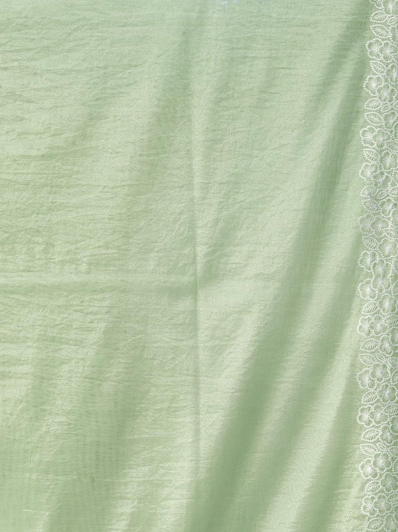 Satrani Women's Embroidery Border Organza Saree with Unstitched Blouse Piece (3734S353N_Pista Green) - Image 5