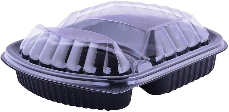 Disposable Food Storage Containers with Lids, BPA Free Plastic Meal Prep Containers, Two Section Divided, Microwave and Dishwasher Safe (10) - Image 1