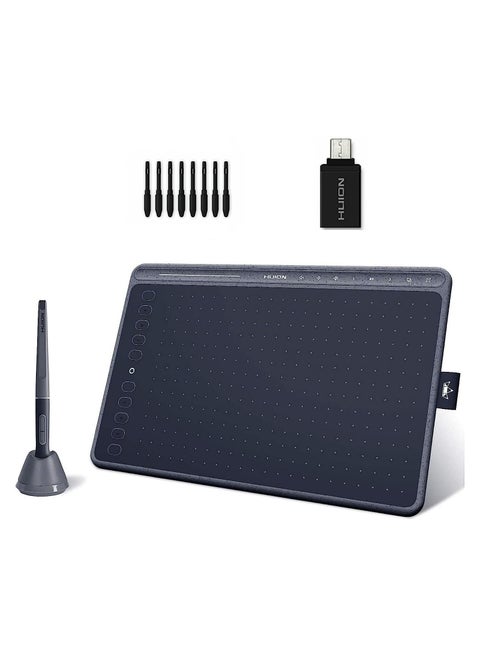 HS611 Graphics Drawing Tablet Android Support with 8 Multimedia Keys Battery-Free Stylus 8192 Pressure Sensitivity Tilt 10 Press Keys for Art Beginner-10inch
