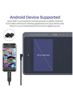 هيون تابلت رسم الرسومات HS611 يدعم Android مع 8 مفاتيح وسائط متعددة قلم بدون بطارية 8192 حساسية للضغط وإمالة 10 مفاتيح ضغط للمبتدئين في الفن - 10 بوصة  - Image 4