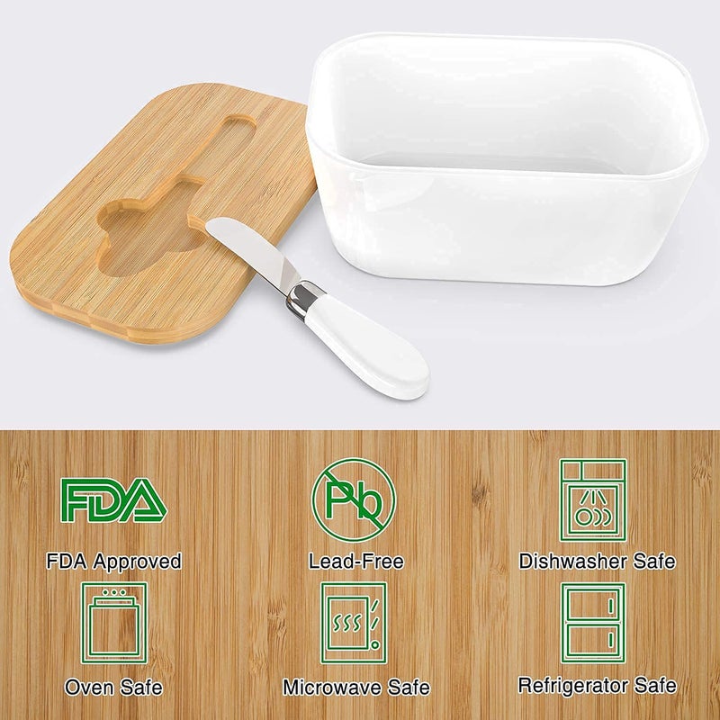 DARKZONE Butter Dishes Box Premium Quality Elite Range Heavy Fine Porcelain Butter Box Butter Dish with Wooden Top Cover Lid with a Knife 600 ML - Image 4
