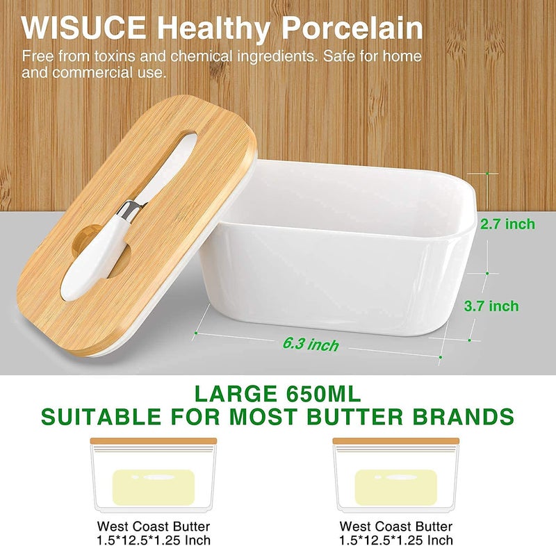 DARKZONE Butter Dishes Box Premium Quality Elite Range Heavy Fine Porcelain Butter Box Butter Dish with Wooden Top Cover Lid with a Knife 600 ML - Image 5