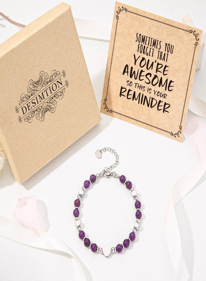 Desimtion Natural Stone Healing Crystal Inspirational Bracelets for Women Girls, Best Friend Birthday Gifts for Women Friendship Bracelets, Teen Girl Gifts Trendy Stuff, Amethyst, 6mm - Image 4