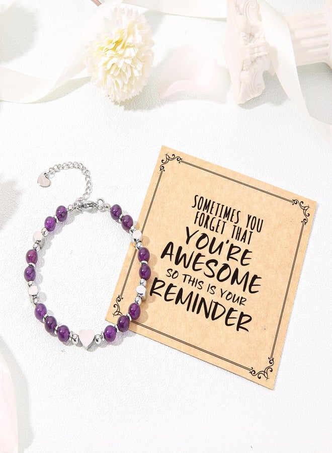 Desimtion Natural Stone Healing Crystal Inspirational Bracelets for Women Girls, Best Friend Birthday Gifts for Women Friendship Bracelets, Teen Girl Gifts Trendy Stuff, Amethyst, 6mm - Image 2
