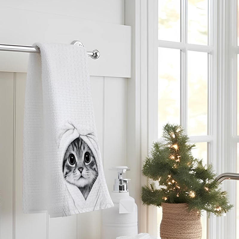 INDAJEDN Adorable Cat Gifts Hand Towels, Cute Cat Hand Towels for Bathroom Washroom Decor, Funny Cats Animals Bathroom Decor, Cats Gifts for Women, 16x24 Inch - Image 3