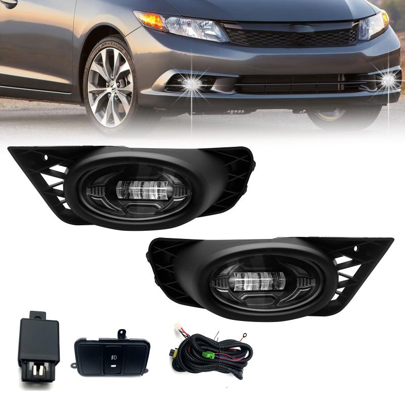 Shocklight LED Fog Lights Assembly Compatible with Honda Civic Sedan 2009 2010 2011 Fog Lamps 09 10 11 Replacement 1 Pair Of Front Bumper Driving Fog Lamps A Pair