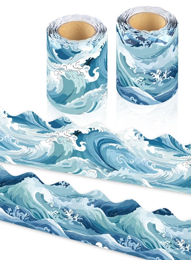 VABAMNA 72Ft Ocean Bulletin Board Borders, Under The Sea Scalloped Trim Borders, Blue Ocean Theme Classroom Bulletin Board Decorations for School Supplies Classroom Door Wall Decor Back to School Theme Party - Image 1