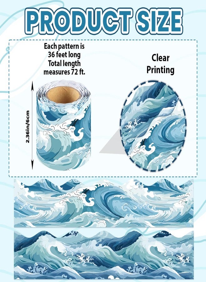VABAMNA 72Ft Ocean Bulletin Board Borders, Under The Sea Scalloped Trim Borders, Blue Ocean Theme Classroom Bulletin Board Decorations for School Supplies Classroom Door Wall Decor Back to School Theme Party - Image 3