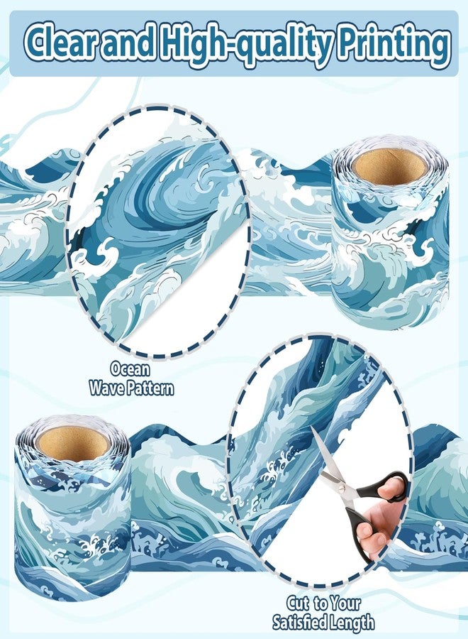 VABAMNA 72Ft Ocean Bulletin Board Borders, Under The Sea Scalloped Trim Borders, Blue Ocean Theme Classroom Bulletin Board Decorations for School Supplies Classroom Door Wall Decor Back to School Theme Party - Image 4