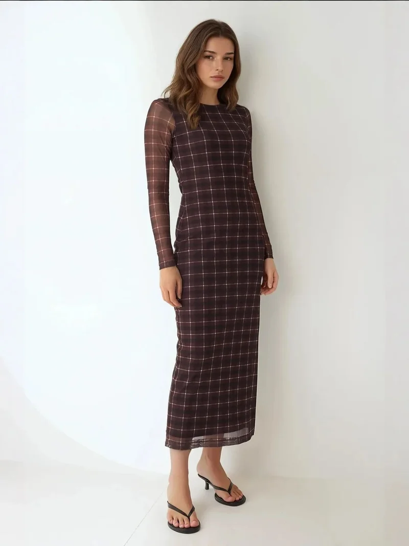 HICCUP Plaid Bodycon Midi Dress