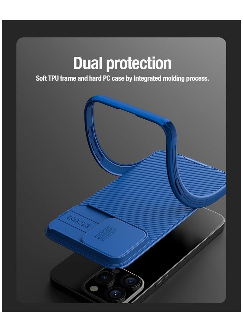 Case for iPhone 15 Pro Max Camshield Cover with Slide Camera Lens Protection PC Back & TPU Bumper Frame Protection Anti Fingerprint Soft Delicate Touch Case (iPhone 15 Pro Max, Blue) - Image 5