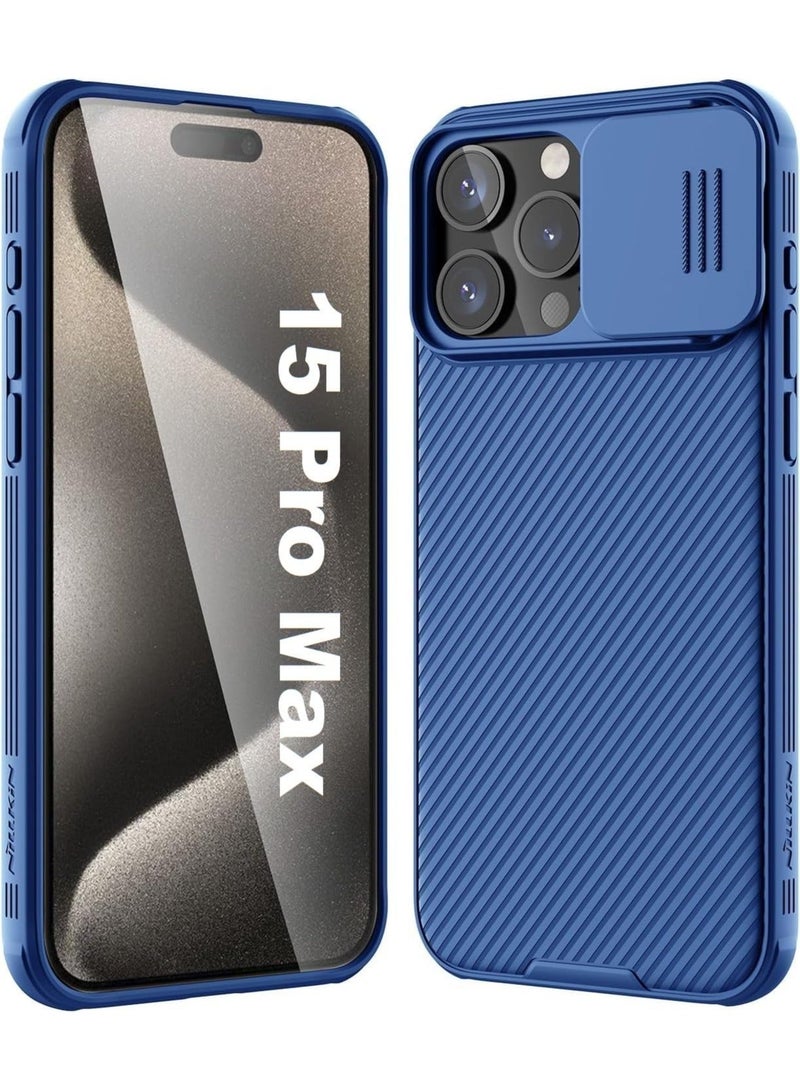 Case for iPhone 15 Pro Max Camshield Cover with Slide Camera Lens Protection PC Back & TPU Bumper Frame Protection Anti Fingerprint Soft Delicate Touch Case (iPhone 15 Pro Max, Blue) - Image 1