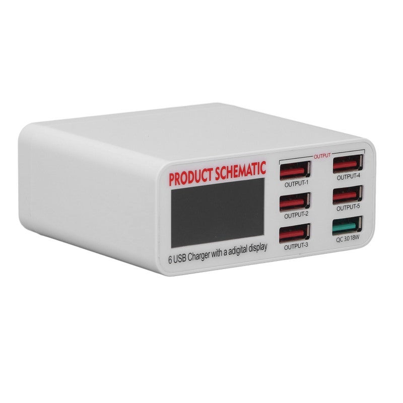 مُحول شحن USB: محور شحن USB بـ6 منافذ مع شاشة رقمية عرض فوري، مصنوع من مواد ABS و PC مقاومة للحرائق - تصميم دائم الحرارة عالي الكفاءة لمنزلك ومكتبك لعدة هواتف محمولة وأجهزة رقمية - Image 3