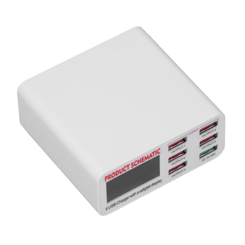 مُحول شحن USB: محور شحن USB بـ6 منافذ مع شاشة رقمية عرض فوري، مصنوع من مواد ABS و PC مقاومة للحرائق - تصميم دائم الحرارة عالي الكفاءة لمنزلك ومكتبك لعدة هواتف محمولة وأجهزة رقمية - Image 5