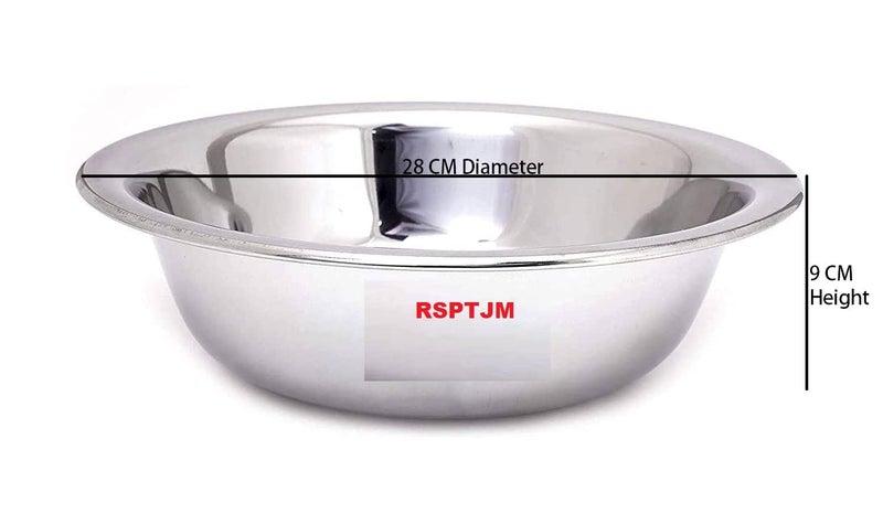 RSPTJM Heavy Gauge Stainless Steel Solid Mixing Bowl/Atta Parath, 28 cm, 1 Piece, Silver - Image 2