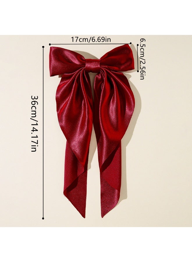 مشابك شعر كبيرة جدًا على شكل عقدة فيونكة مع شريط طويل للنساء والفتيات - Image 2