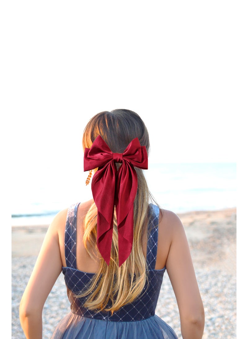 مشابك شعر كبيرة جدًا على شكل عقدة فيونكة مع شريط طويل للنساء والفتيات - Image 5