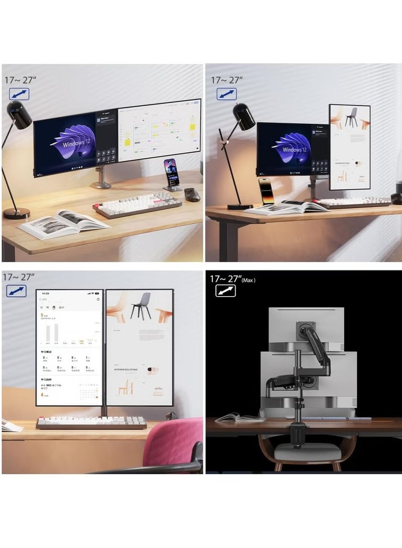 NB H180 Ergonomic Dual Monitor Mount for 17"-27" Screens - Image 3