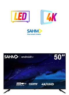 50 Inch 4K UHD Smart LED TV with Android 13, 3840x2160 Resolution, 5000:1 Contrast, 16:9 Aspect Ratio, 200 cd/m² Luminance, 3 HDMI & 2 USB Ports, 4ms Response, 176° Viewing Angle, Sleep Timer, Mount Compatible | Model No: SHM-50LPS