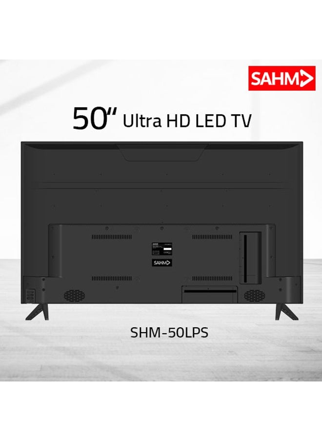 SAHM - 50 Inch 4K UHD Smart LED TV with Android 13, 3840x2160 Resolution, 5000:1 Contrast, 16:9 Aspect Ratio, 200 cd/m² Luminance, 3 HDMI & 2 USB Ports, 4ms Response, 176° Viewing Angle, Sleep Timer, Mount Compatible | Model No: SHM-50LPS - Image 1