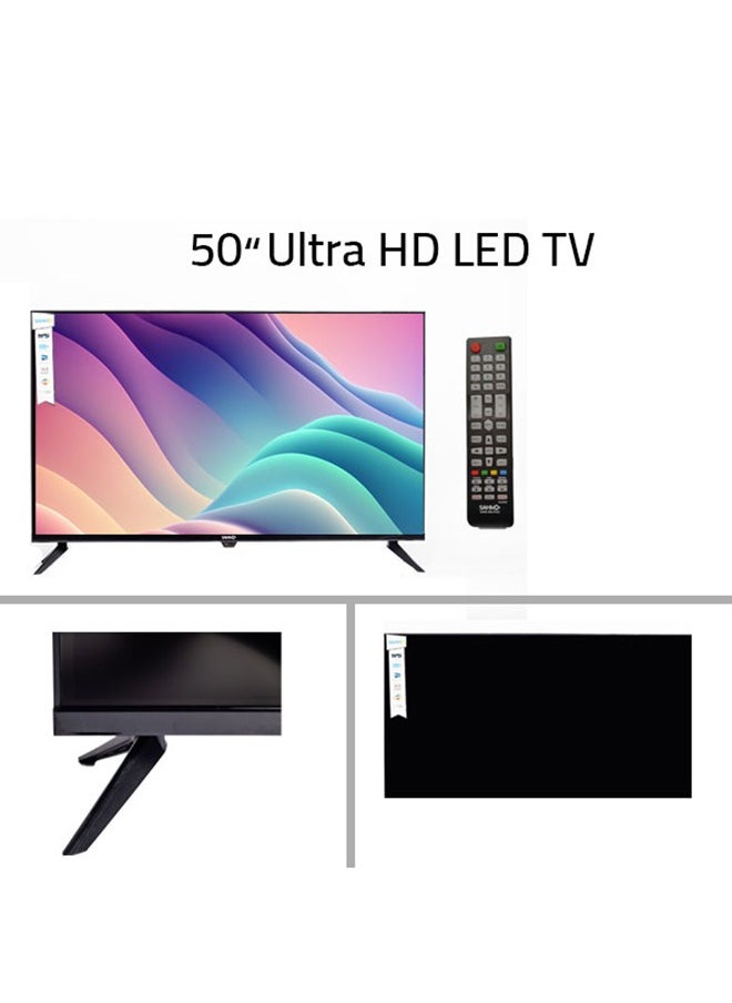 SAHM - 50 Inch 4K UHD Smart LED TV with Android 13, 3840x2160 Resolution, 5000:1 Contrast, 16:9 Aspect Ratio, 200 cd/m² Luminance, 3 HDMI & 2 USB Ports, 4ms Response, 176° Viewing Angle, Sleep Timer, Mount Compatible | Model No: SHM-50LPS - Image 1