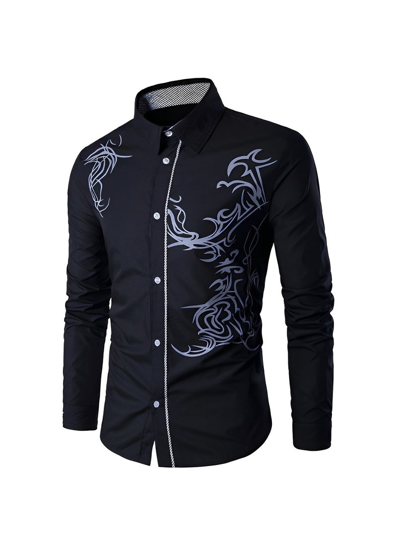 REOCLE - Men's Shirts Print Button Down Dress Shirt Fashion Long Sleeve Casual Shirts Slim Fit Shirts Stretch Dress Shirt Wrinkle-Free Regular Fit Shirts - Image 1