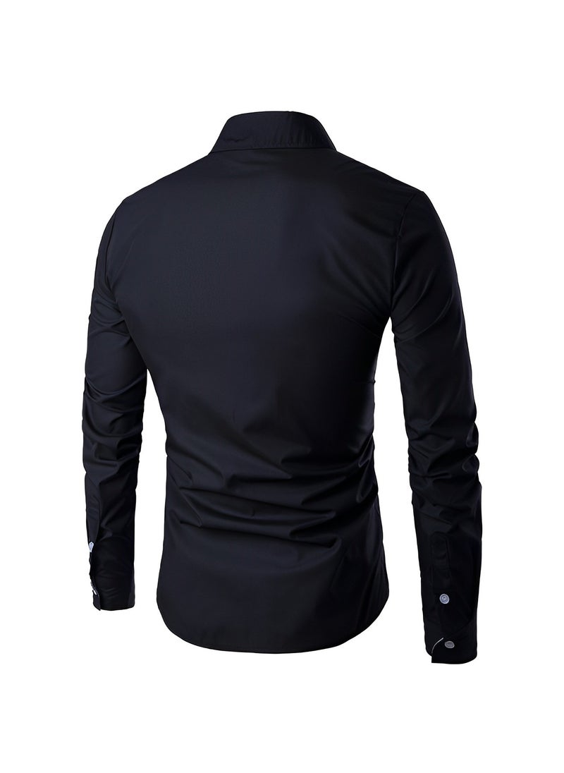 REOCLE - Men's Shirts Print Button Down Dress Shirt Fashion Long Sleeve Casual Shirts Slim Fit Shirts Stretch Dress Shirt Wrinkle-Free Regular Fit Shirts - Image 1