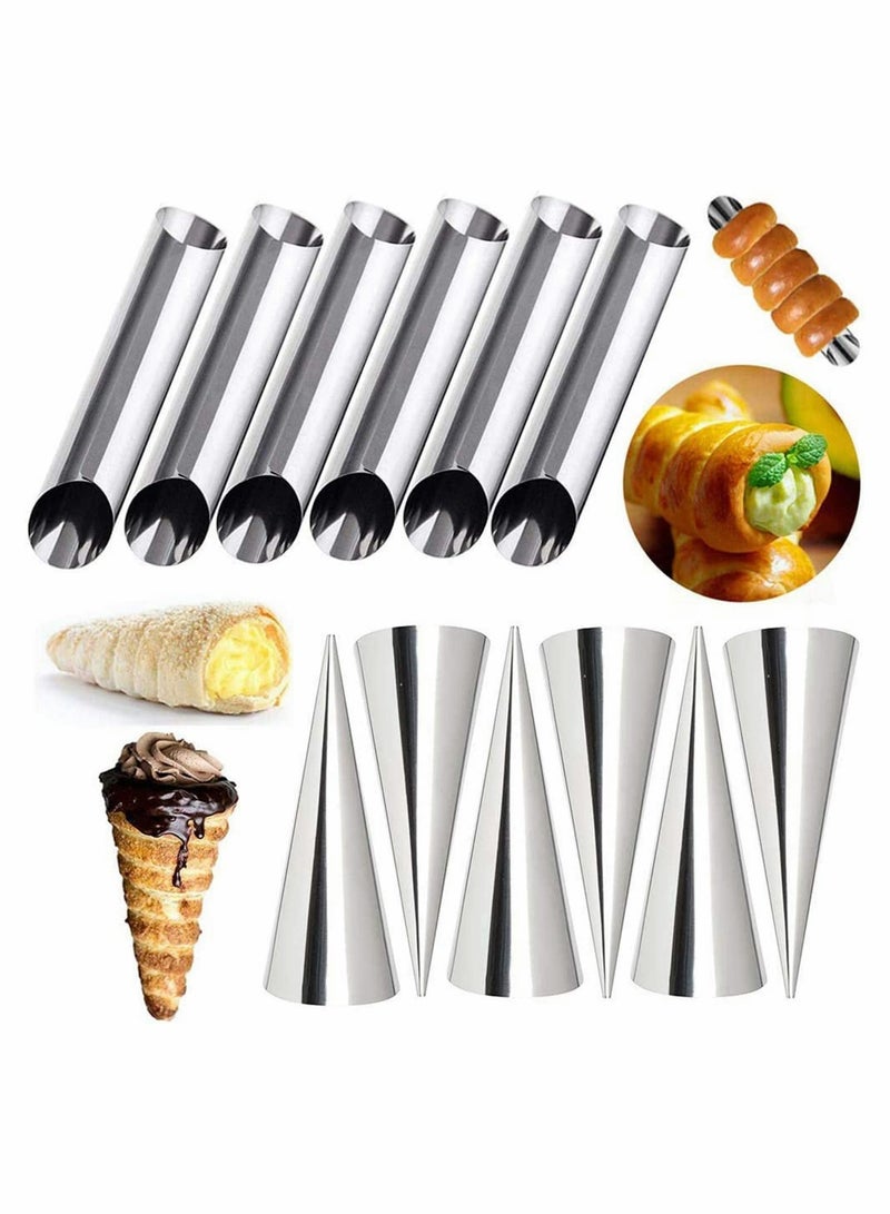 Cream Horn Molds Stainless Steel Cone Shaped and Tubular Shaped Mold for Cannoli Tubes Ice Cream Lady Lock Puff Waffle Pastry Roll Horn Croissant Shell Cream Roll, 12 Pieces - Image 1