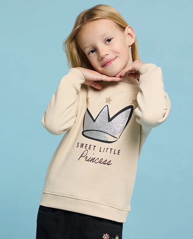 أر أند بي Printed Sweatshirt with Crew Neck and Long Sleeves