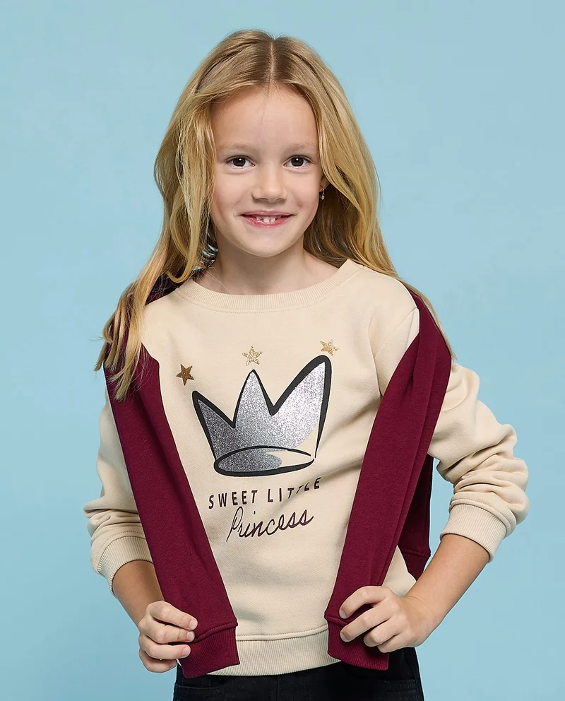 أر أند بي Printed Sweatshirt with Crew Neck and Long Sleeves