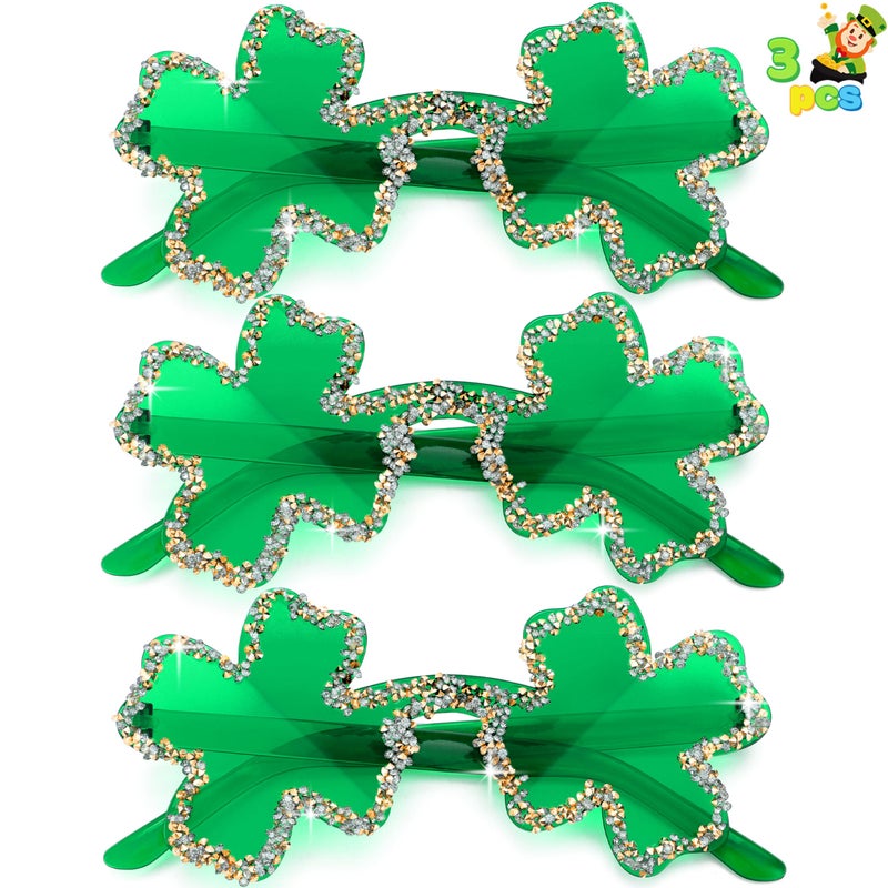 JOYIN 3 Pcs St. Patrick's Day Shamrock Sunglasses, Four Leaf Clover Glasses Green Eyewear for St. Patrick's Carnival Parade Dress Up Accessories Costumes, Party Favors for Men, Women - Image 1