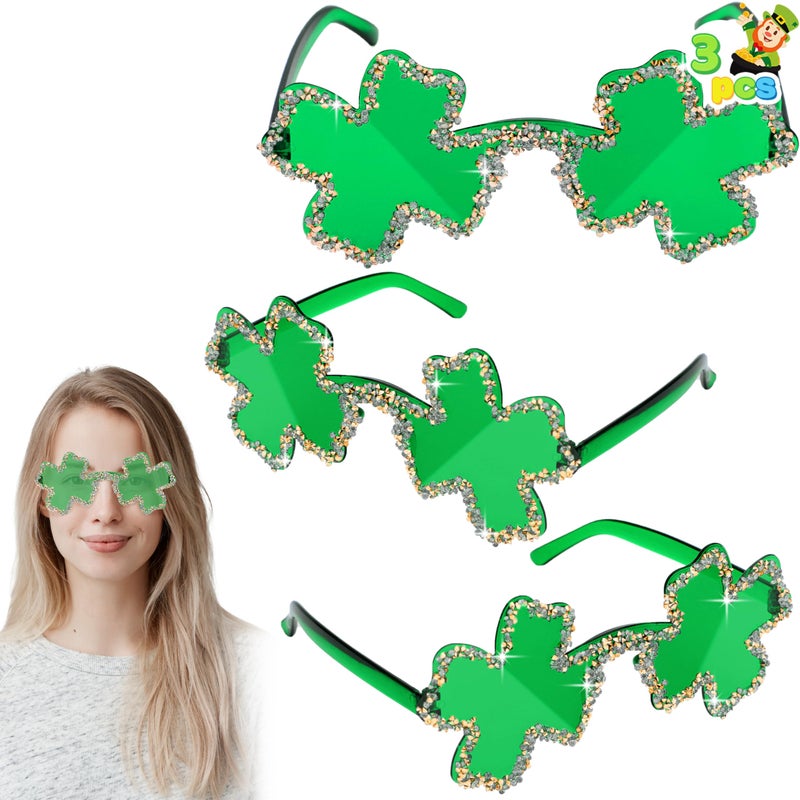 JOYIN 3 Pcs St. Patrick's Day Shamrock Sunglasses, Four Leaf Clover Glasses Green Eyewear for St. Patrick's Carnival Parade Dress Up Accessories Costumes, Party Favors for Men, Women - Image 2