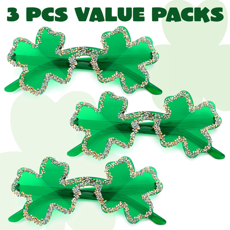 JOYIN 3 Pcs St. Patrick's Day Shamrock Sunglasses, Four Leaf Clover Glasses Green Eyewear for St. Patrick's Carnival Parade Dress Up Accessories Costumes, Party Favors for Men, Women - Image 3
