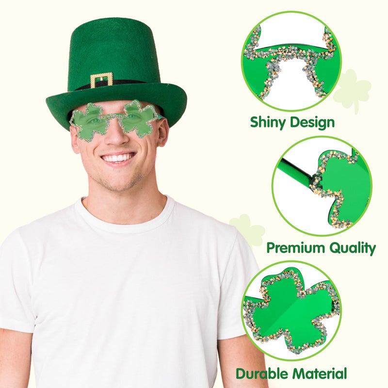 JOYIN 3 Pcs St. Patrick's Day Shamrock Sunglasses, Four Leaf Clover Glasses Green Eyewear for St. Patrick's Carnival Parade Dress Up Accessories Costumes, Party Favors for Men, Women - Image 4