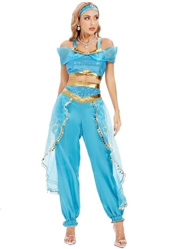 Funna Costume for Women Princess Dress Up Outfit Party Supplies Blue Small46 - Image 1