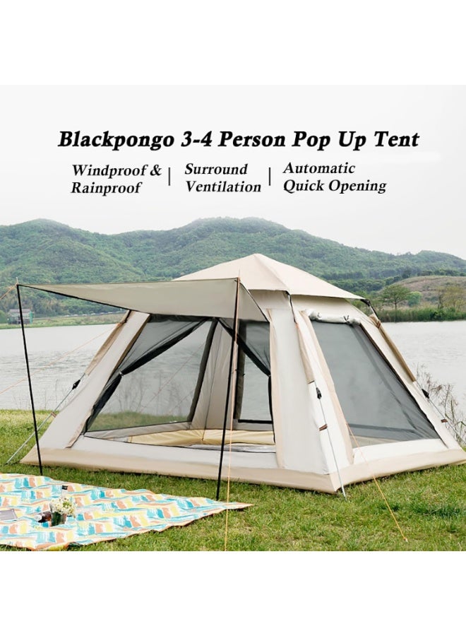 يلا جوي خيمة تخييم منبثقة، نافذتان شبكيتان وبابان، مقاومة للماء والرياح، سهلة التركيب مع دهليز وغطاء للمطر، خيمة منبثقة للتنزه والسفر - حقيبة حمل (4-6 أشخاص) - Image 2