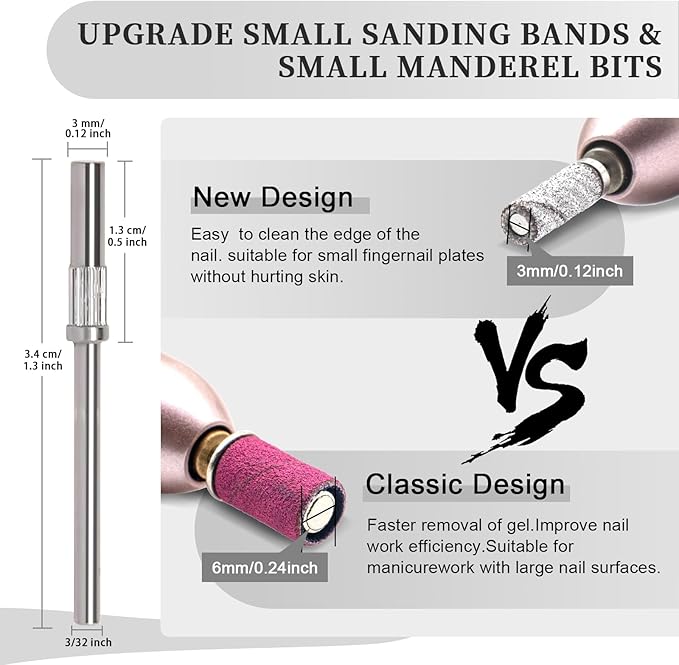 BLESWIN 100pcs 240 Grit Small Sanding Bands for Nail Drill with 2pcs 332 Upgrade Mandrels Bits Mini Sanding Bands for Nail Drill for Manicure Nail Salon and Nail Enthusiasts Use White - Image 2