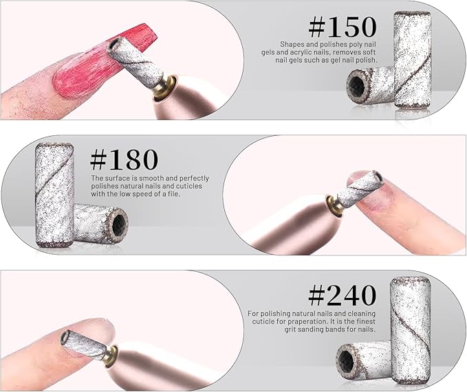 BLESWIN 100pcs 240 Grit Small Sanding Bands for Nail Drill with 2pcs 332 Upgrade Mandrels Bits Mini Sanding Bands for Nail Drill for Manicure Nail Salon and Nail Enthusiasts Use White - Image 3