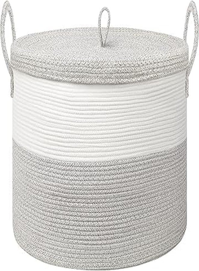HOME FIESTA THE FIRST HOME DECOR Storage Basket with Lid, Cotton Rope Storage Baskets, Laundry Hamper, Toy Bin, for Toys Towels Blankets Storage in Living Room Baby Nursery (LD10) - Image 1