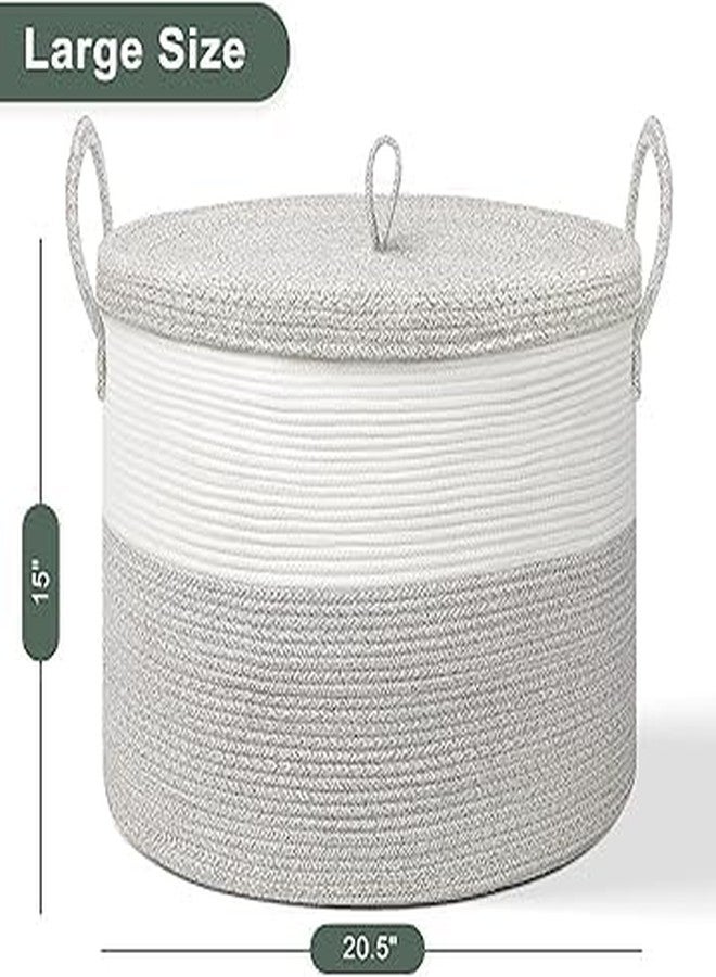 HOME FIESTA THE FIRST HOME DECOR Storage Basket with Lid, Cotton Rope Storage Baskets, Laundry Hamper, Toy Bin, for Toys Towels Blankets Storage in Living Room Baby Nursery (LD10) - Image 2