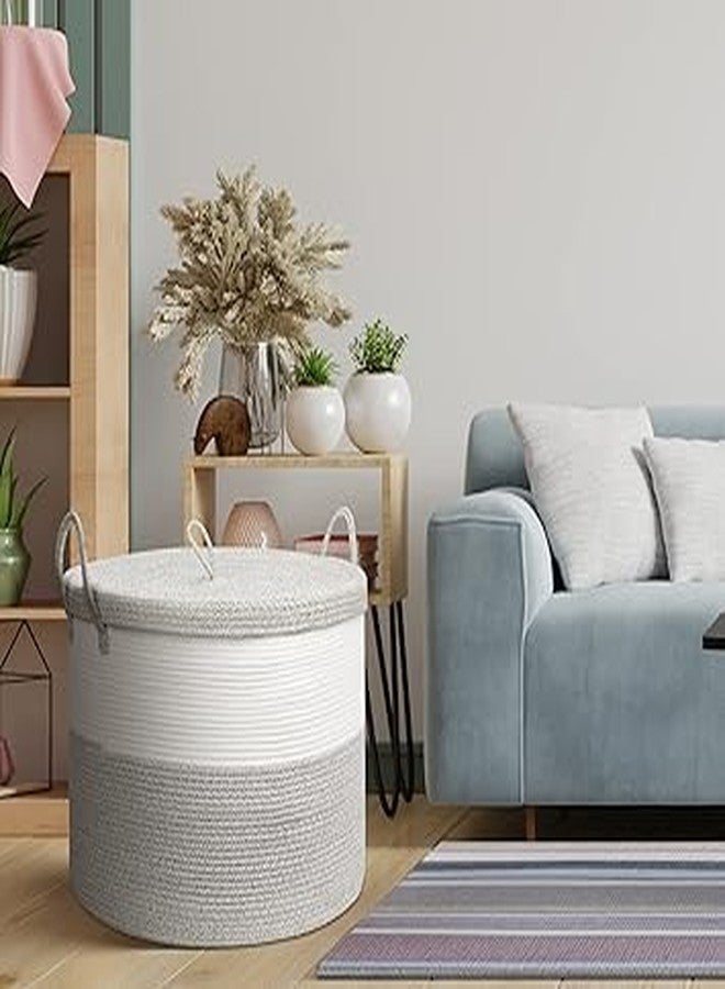 HOME FIESTA THE FIRST HOME DECOR Storage Basket with Lid, Cotton Rope Storage Baskets, Laundry Hamper, Toy Bin, for Toys Towels Blankets Storage in Living Room Baby Nursery (LD10) - Image 5