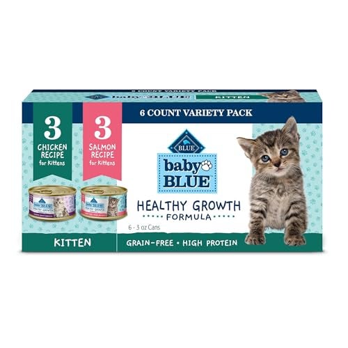 Blue Buffalo Baby BLUE Natural Kitten Wet Cat Food Paté Variety Pack, Healthy Growth Formula with DHA, High-Protein & Grain-Free, Chicken and Salmon Recipes, 3-oz Cans (6 Count, 3 of Each) - Image 1