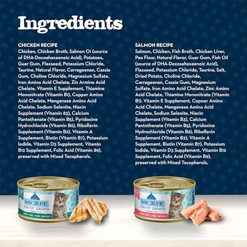 Blue Buffalo Baby BLUE Natural Kitten Wet Cat Food Paté Variety Pack, Healthy Growth Formula with DHA, High-Protein & Grain-Free, Chicken and Salmon Recipes, 3-oz Cans (6 Count, 3 of Each) - Image 5