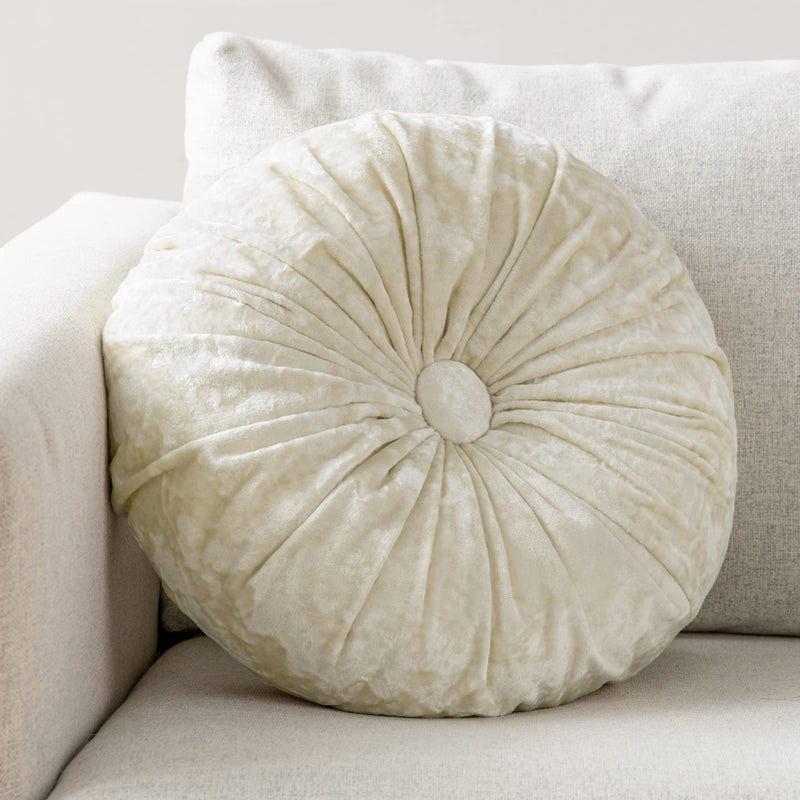Phantoscope Round Throw Pillow Handcrafted Pumpkin Velvet Floor Pillow Couch Bed and Chair White 16 x 16 inches 40 x 40 cm