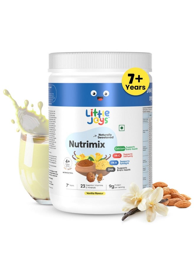 Little Joys Little Joys Vanilla Nutrimix 7+ (350g) | 7-12 Years | Naturally Sweetened with Dates & Jaggery | With 23 Essential Vitamins & Minerals | 9g Protein per Serving | Supports Healthy Growth & Boosts Immunity | With Ragi, Millet, Almonds & Oats | Vanilla Flavour Nutrition Drink Powder  - Image 1