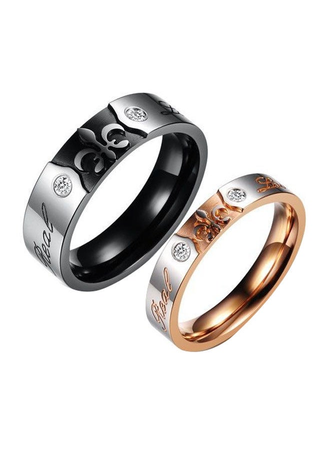 2-Piece Stainless Steel Stone Studded Couple Ring Set