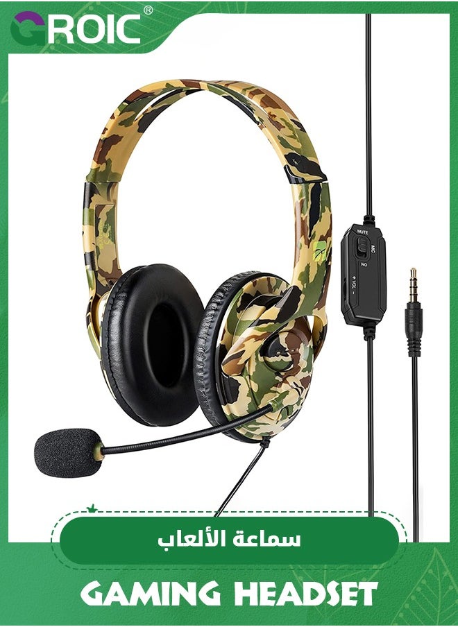 GROIC - 3.5mm Port Green Wired Gaming Headset Stereo bass-Isolated Headphones with mic Volume Control Compatible for PS4 PS5 New X-Box One PSP PC Laptop Tablet PC Phone - Image 1